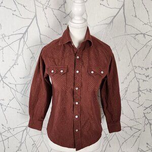 Resistol Burnt Orange Metallic Stripe Cotton Pearl Snap Western Shirt
